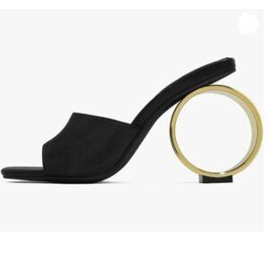 XYD Women Chic Open Square Toe Slide Sandals Round Circle High Heels Black